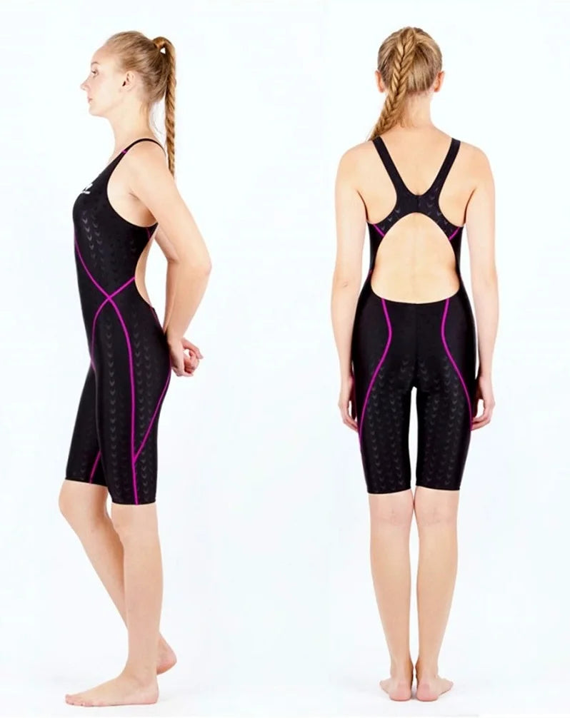 HXBY Professional Competition Knee Length Waterproof Chlorine Resistant Women's Swimwear Plus Size 5xl