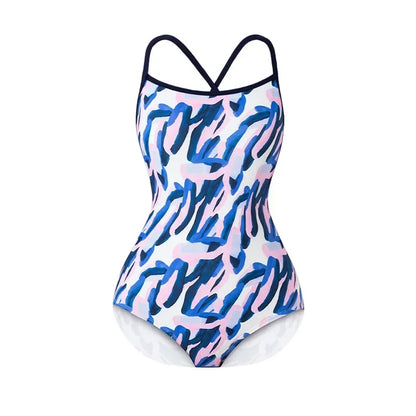 Women Vintage Racing One-piece Swimwear Sun Protection Professional Competition Flower Printed Swimsuit Training Bikini