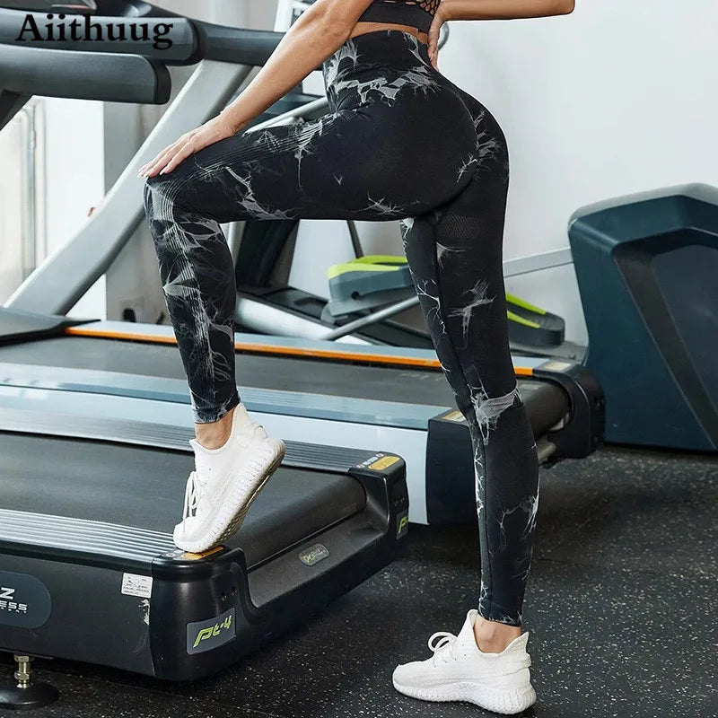 Aiithuug Womens High Waist Yoga Pants Tie Dye Ripped Tummy Control Workout Running Yoga Skinny Leggings Tummy Control Yoga Pants