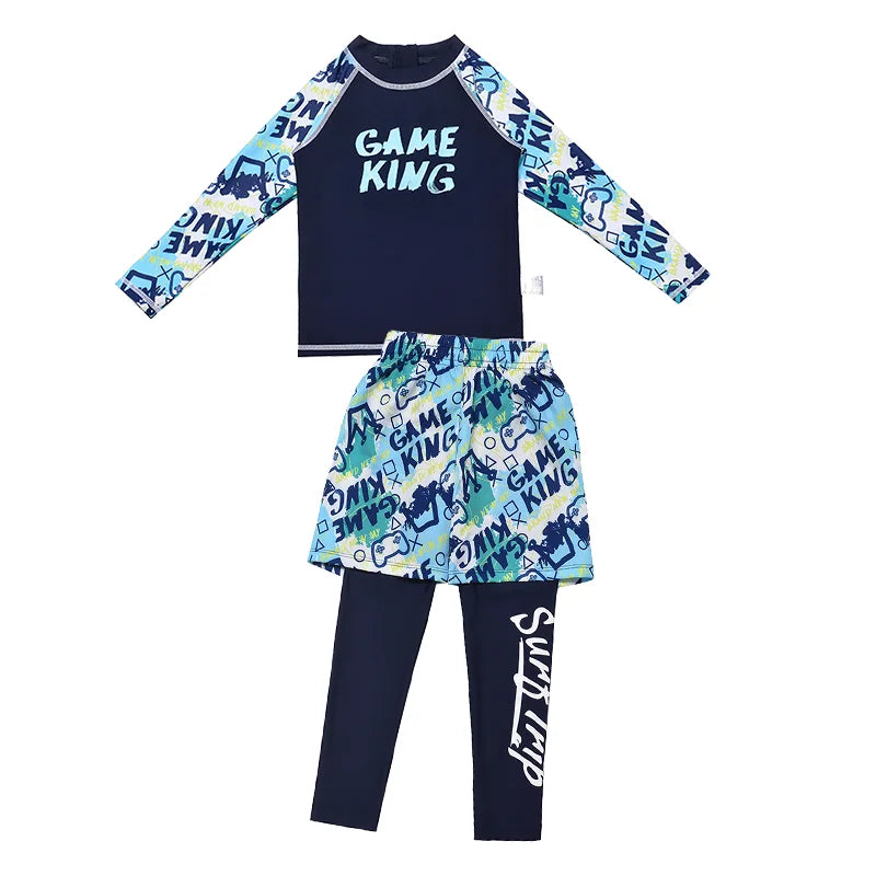 Boys Long Sleeve Swimsuit 4 Piece UPF 50+ UV  Rash Guard Set Student Swimming Training Suit Fresh Fashionable Split Swimwear
