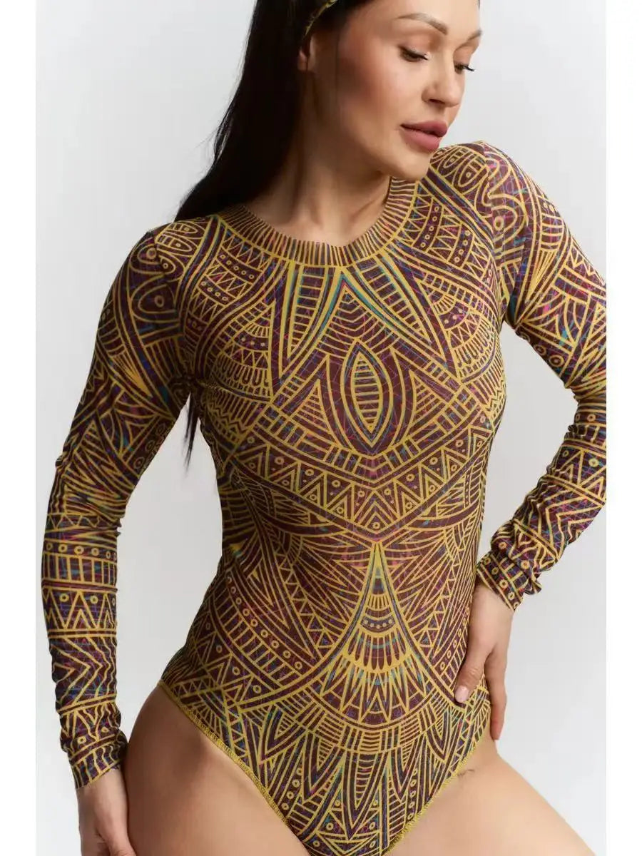 Women's Long-Sleeve Sheer One-Piece Swimsuit