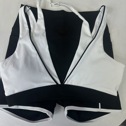 Pad 2PCS Yoga Set Sports Bras V-Neck Halter Pocket Fitness Workout Running Leggings Gym Woman Active Wear Clothing