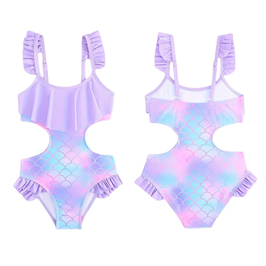 Kids Girl Swimsuit Toddler Girls' One-Piece Bikini Swimwear 3D Fish Scale Baby Suspenders Mermaid Clothes Princess Swimming Suit