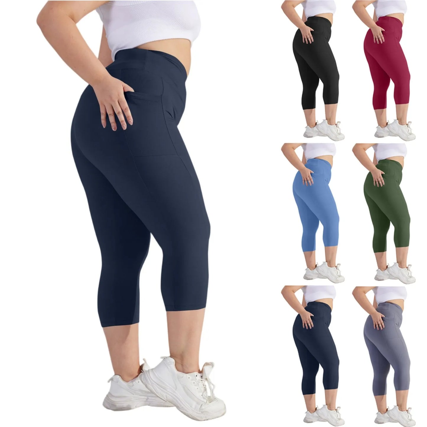 Plus size yoga pants for women Leggings fitness yoga pants with pocket summer sports cropped trousers