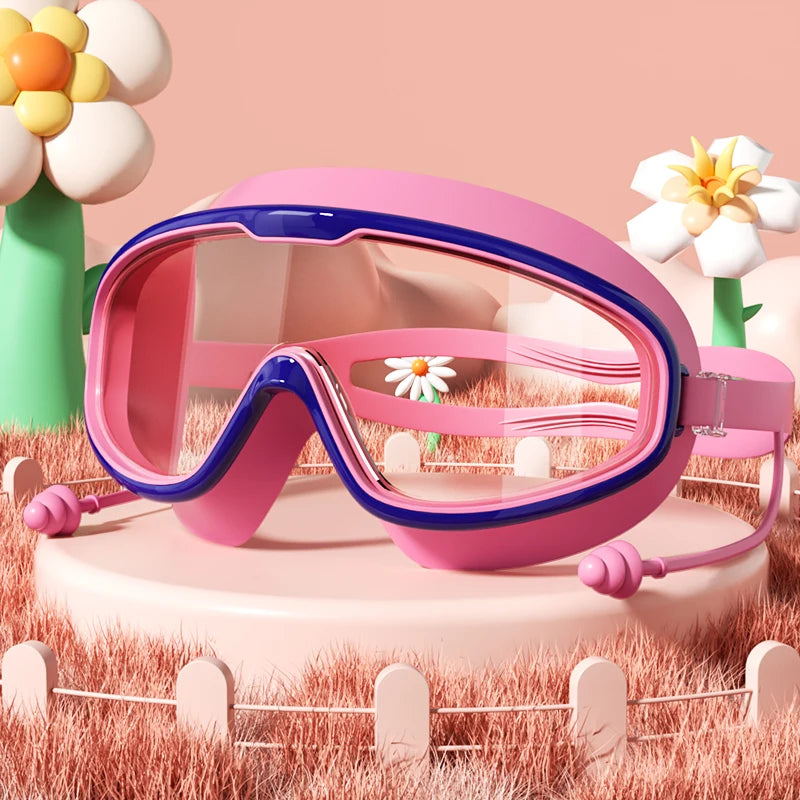 Kids Swimming Goggles with Big Frame, HD Lens and Anti-fog, Waterproof Children's Swim Goggles for Boys and Girls