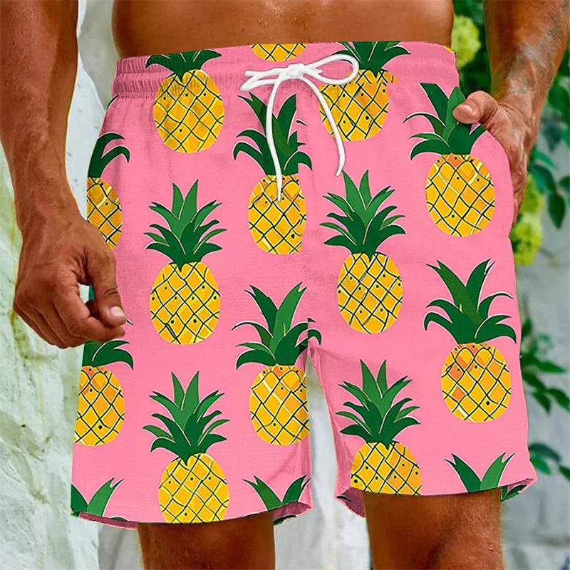 Mens Cartoon Fruit Beach Shorts 3D Printed Plants Swim Trunks Summer Quick Dry Board Shorts Hawaiian Party Swimming Shorts