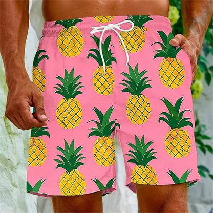Mens Cartoon Fruit Beach Shorts 3D Printed Plants Swim Trunks Summer Quick Dry Board Shorts Hawaiian Party Swimming Shorts