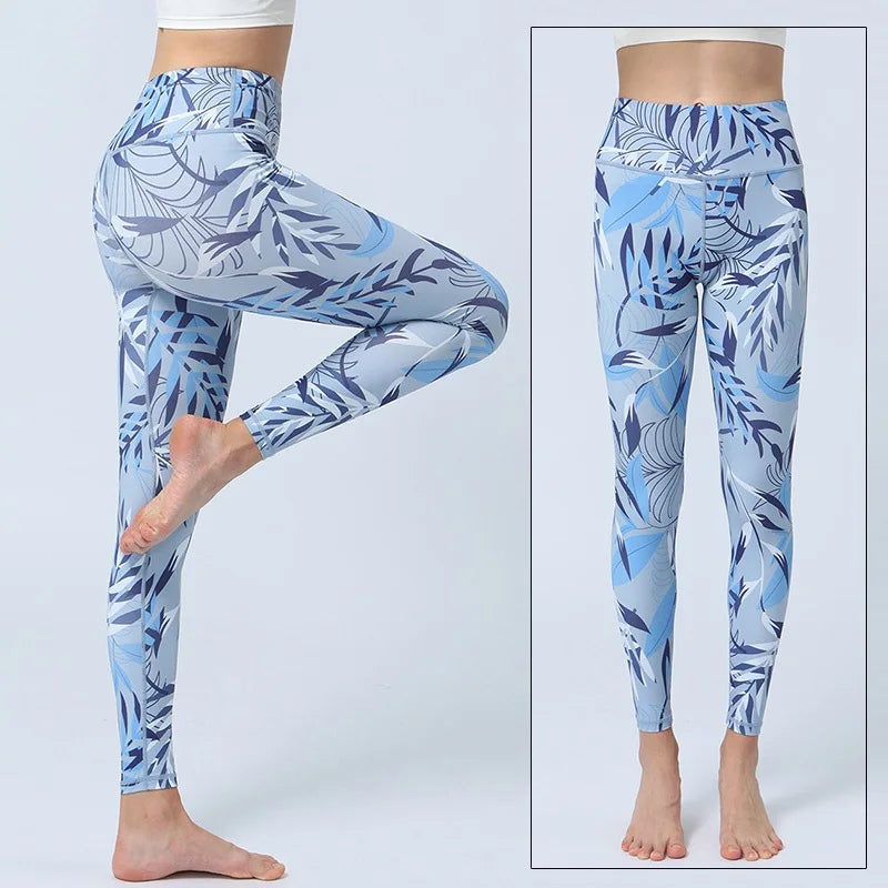 Cloud Hide Yoga Pants Sports Leggings Women High Waist Trainer Long Tights Flower Push Up Running Trouser Workout S- XL