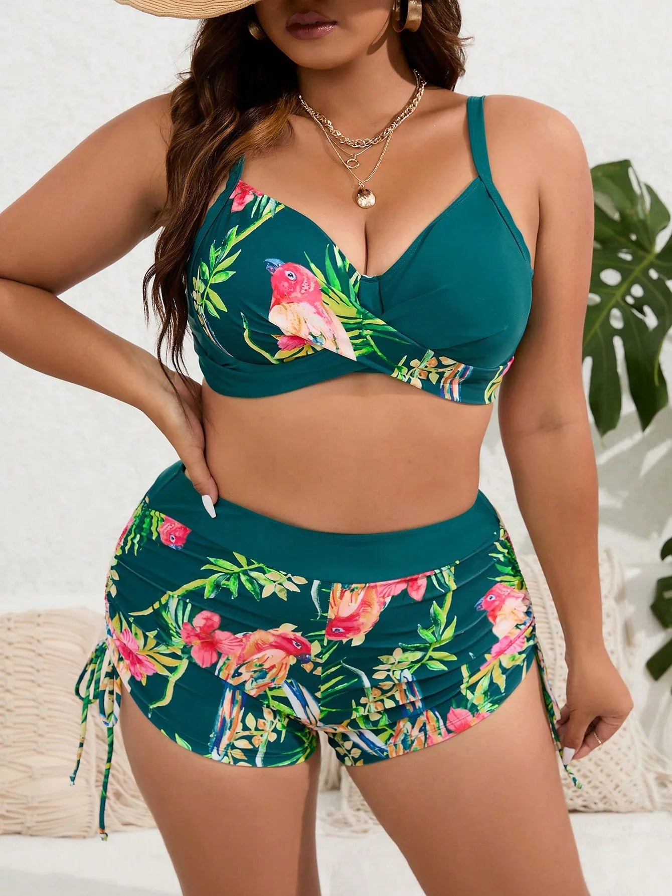 Women's Plus Size Two Piece Swimsuits Printed Swimwear High Waist Bikinis Set Push Up Feminine Bikinis Bathing Suits