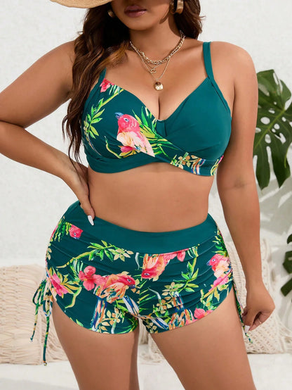 Women's Plus Size Two Piece Swimsuits Printed Swimwear High Waist Bikinis Set Push Up Feminine Bikinis Bathing Suits