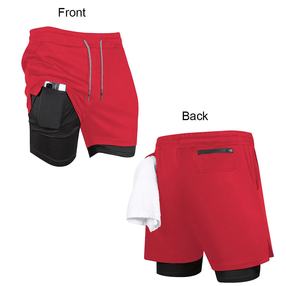 Men's Compression Shorts 2-in-1 Double Layer Beach Shorts Gym Fitness Running Quick Dry Short Pants Summer Print Sportswear