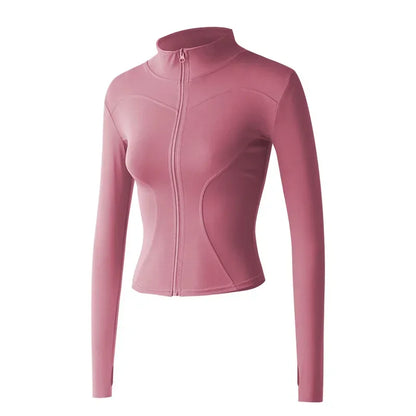 Slim Fit Lightweight Jackets With Thumb Holes Women's Full Zip-up Yoga Sports Running Jacket  For Workout