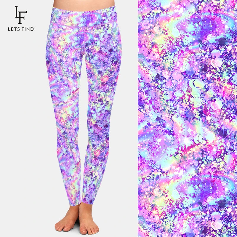 Women's 3D Glitter Digital Printing Leggings High Waist Fitness Skinny Stretch Leggins Elastic