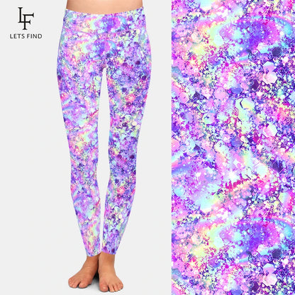 Women's 3D Glitter Digital Printing Leggings High Waist Fitness Skinny Stretch Leggins Elastic