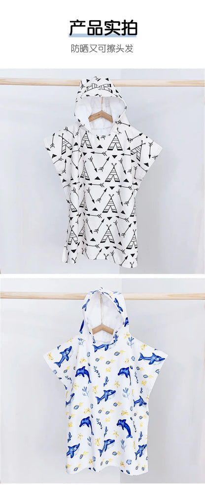 Beach Towel for Boys Girls Hooded Bath Towel Wrap Toddler Pool Towel with Hood Microfiber Absorbent Sweat-absorbent Swim Robe