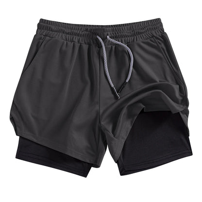 Men's Summer double-deck Quick Dry Gym Athletic Workout Casual Shorts Comes in Many Colors with Compression Liner and Towel Loop