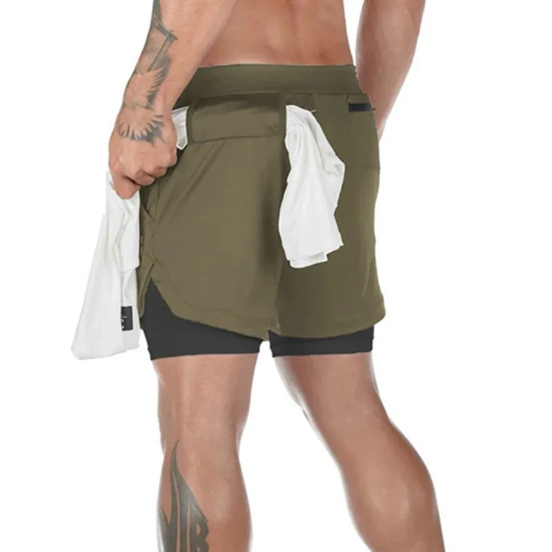Running Shorts Men 2 In 1 Quick Dry Gym Shorts Double Deck Training Short Pants Fitness Workout Sport Jogging Summer Men Shorts