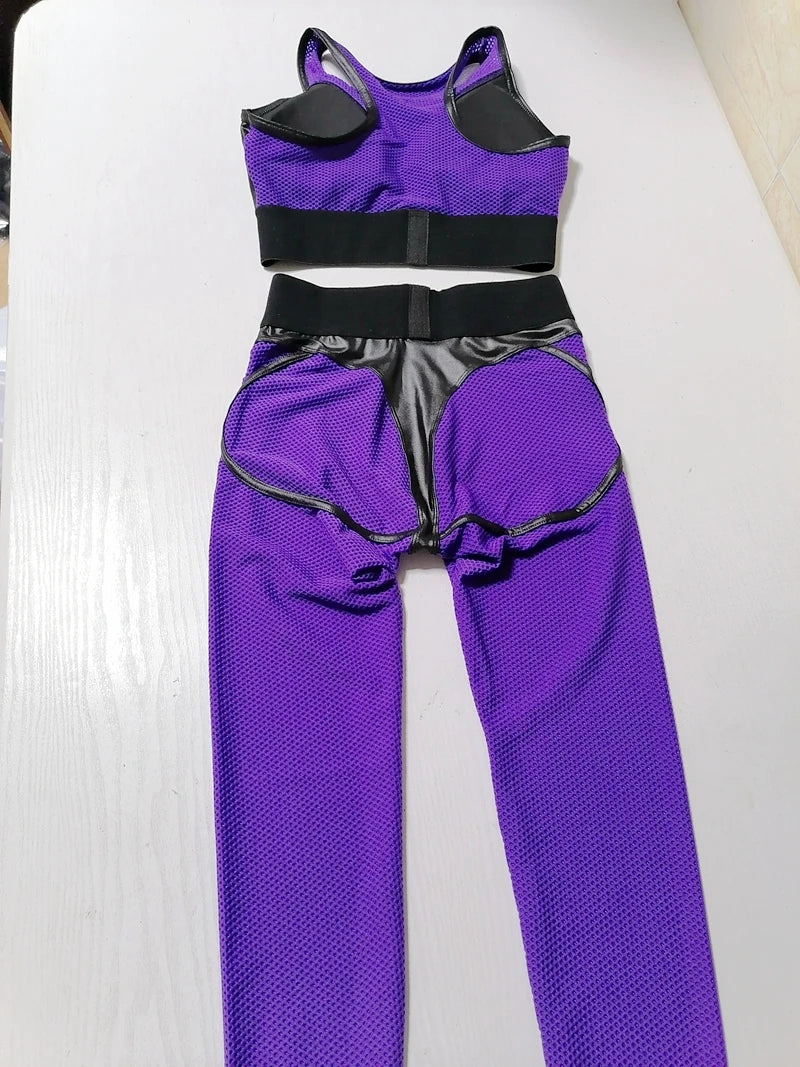 Bright Solid Colour Options Gym Set Women Mesh Suit for Fitness Sportswear 2024 Tracksuit Yoga Clothes Transparent 2 Piece Sets Women Outfit Black Pink