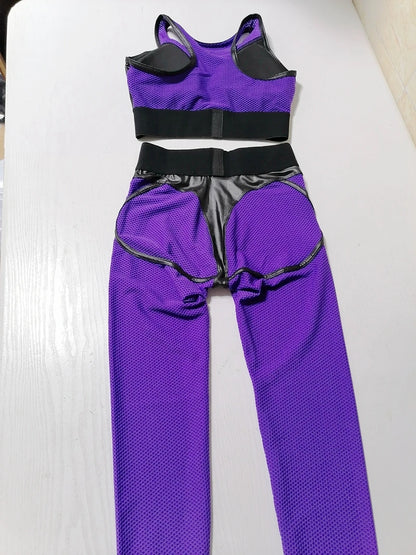 Bright Solid Colour Options Gym Set Women Mesh Suit for Fitness Sportswear 2024 Tracksuit Yoga Clothes Transparent 2 Piece Sets Women Outfit Black Pink