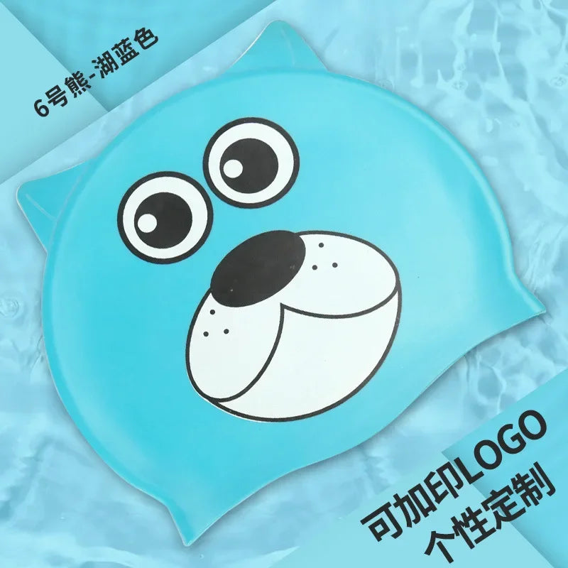 Children's Swimming Caps Waterproof Cartoon Swimming Cap for Boys and Girls Universal Cartoon Fish Shaped Soft Silicone Swim Cap