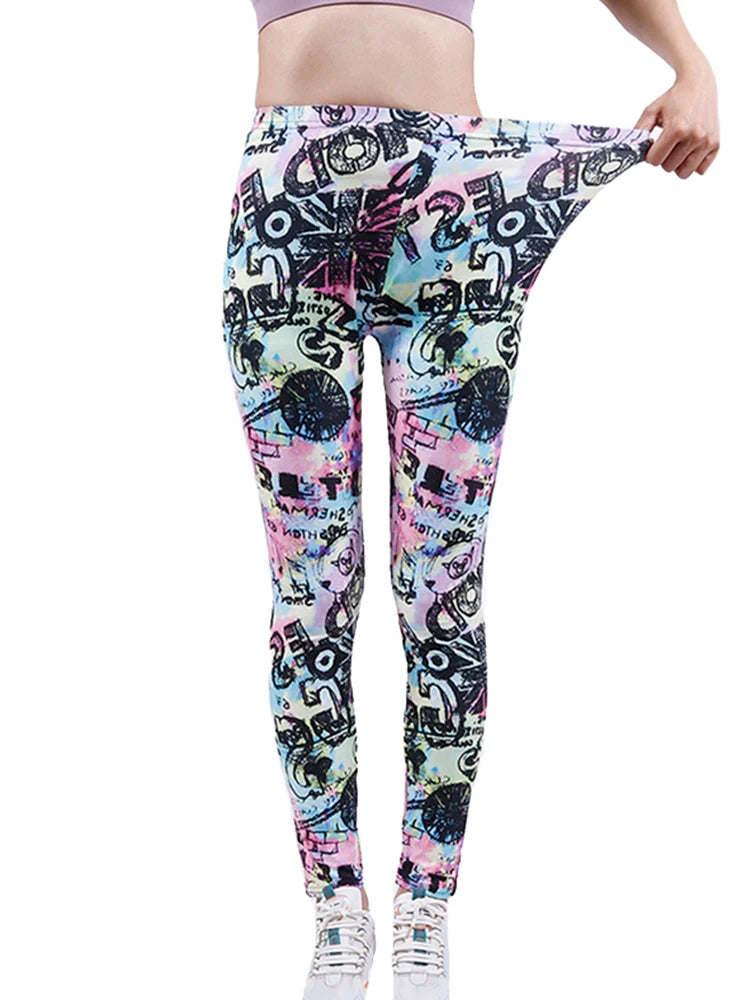 Floral Fashion Women Leggings Beautiful Leaf Floral Printing High Waist Jeggings Stretch Pant
