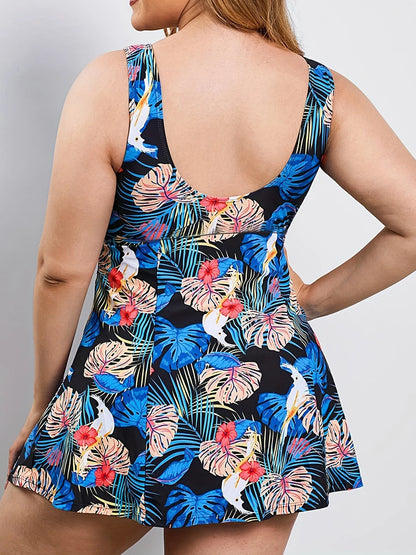 Floral Two Pieces Swimsuit Large Plus Size Tankini Beach Dress Swimwear Women Bathers Swimming Bathing Swim Suit Female