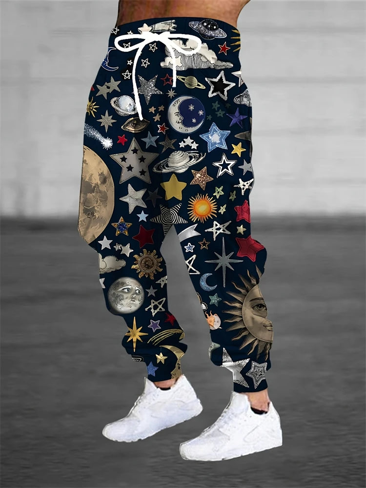 Men's Pants Stylish Abstract Print Outdoor Running Fitness Pants Relaxed Fit Comfortable Drawstring Sweatpants