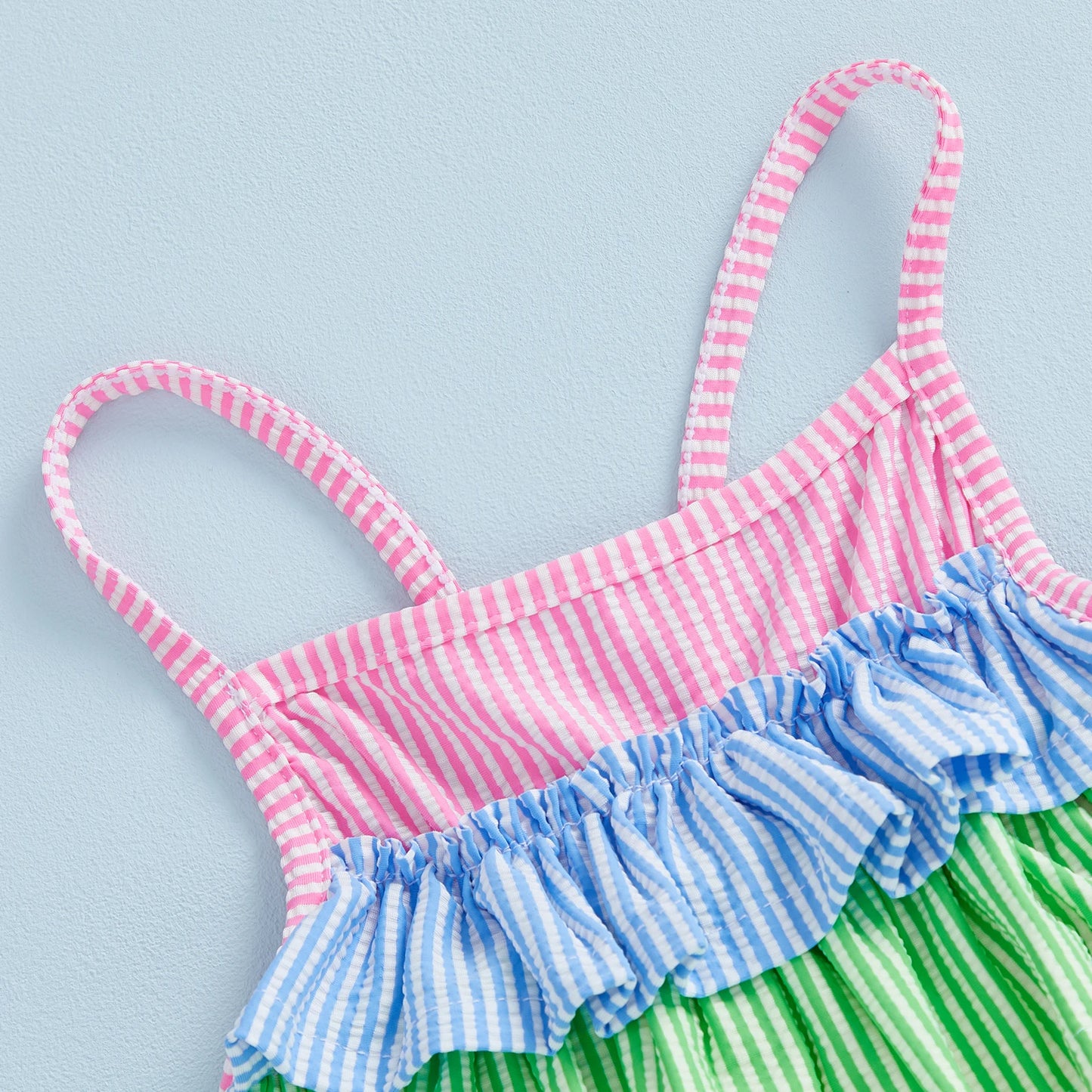 Toddler Little Girls Summer Cami Romper Swimsuit Sleeveless Tiered Colorful Striped/Plaid Swimwear