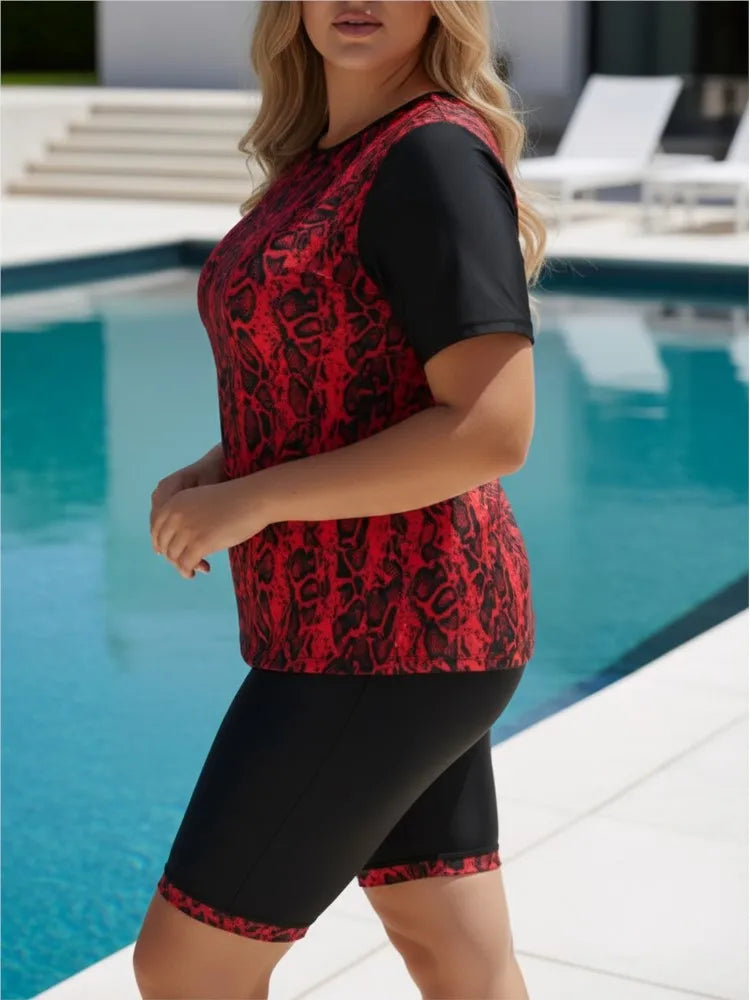 XL-6XL Plus Size Tankini Rash Guard Short Sleeve Swimsuit Women's Push Up Large Size 3XL 4XL Swimsuit Summer Tummy Control Swimwear Tankini Sets
