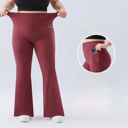 Plus Size Fit Yoga Flared Trousers for Women Seamless Two Sides Pocket Leggings High Waist Push Up Butt Gym Training Leggings
