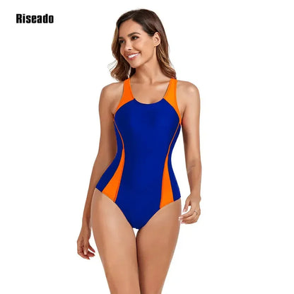 Riseado Athletic One Piece Swimsuit Women Patchwork Swimwear Female Athletic Swimming Suit Competitive Swimwear