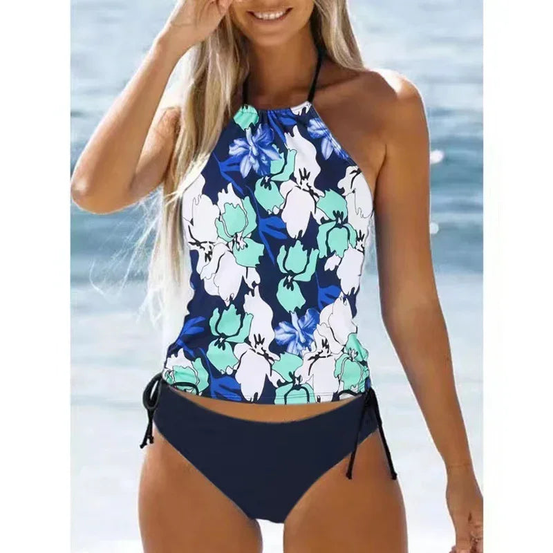 Women's Bathing Suit Coconut Drawstring Side Halter Neck Tankini Set Beach Wear Cute Swimwear Fashion Split Swimsuit