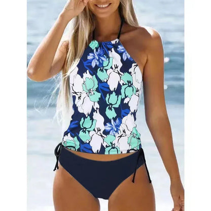 Women's Bathing Suit Coconut Drawstring Side Halter Neck Tankini Set Beach Wear Cute Swimwear Fashion Split Swimsuit