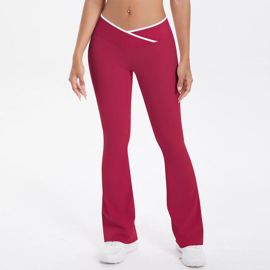 Women's High Waist Flared Yoga Pants Color Blocking Print Cross Waist Design Workout Sports Wear