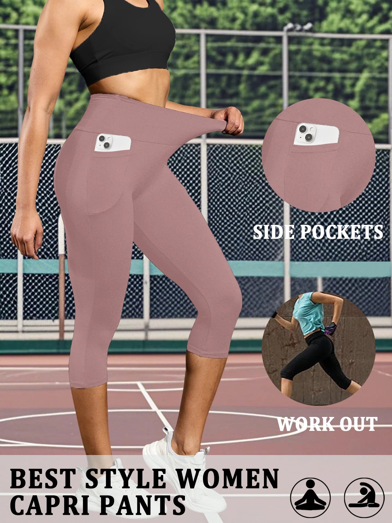 High Waisted capri pants For Women With Pockets Tummy Control No See Through Workout Running Yoga Athletic Push Up Gym Leggings