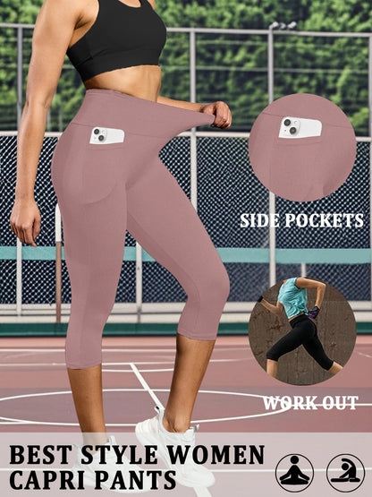High Waisted capri pants For Women With Pockets Tummy Control No See Through Workout Running Yoga Athletic Push Up Gym Leggings