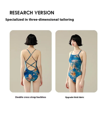 Bunny Bums Blue Flower Women Racing Swimsuit Training Special One-piece Swimsuit