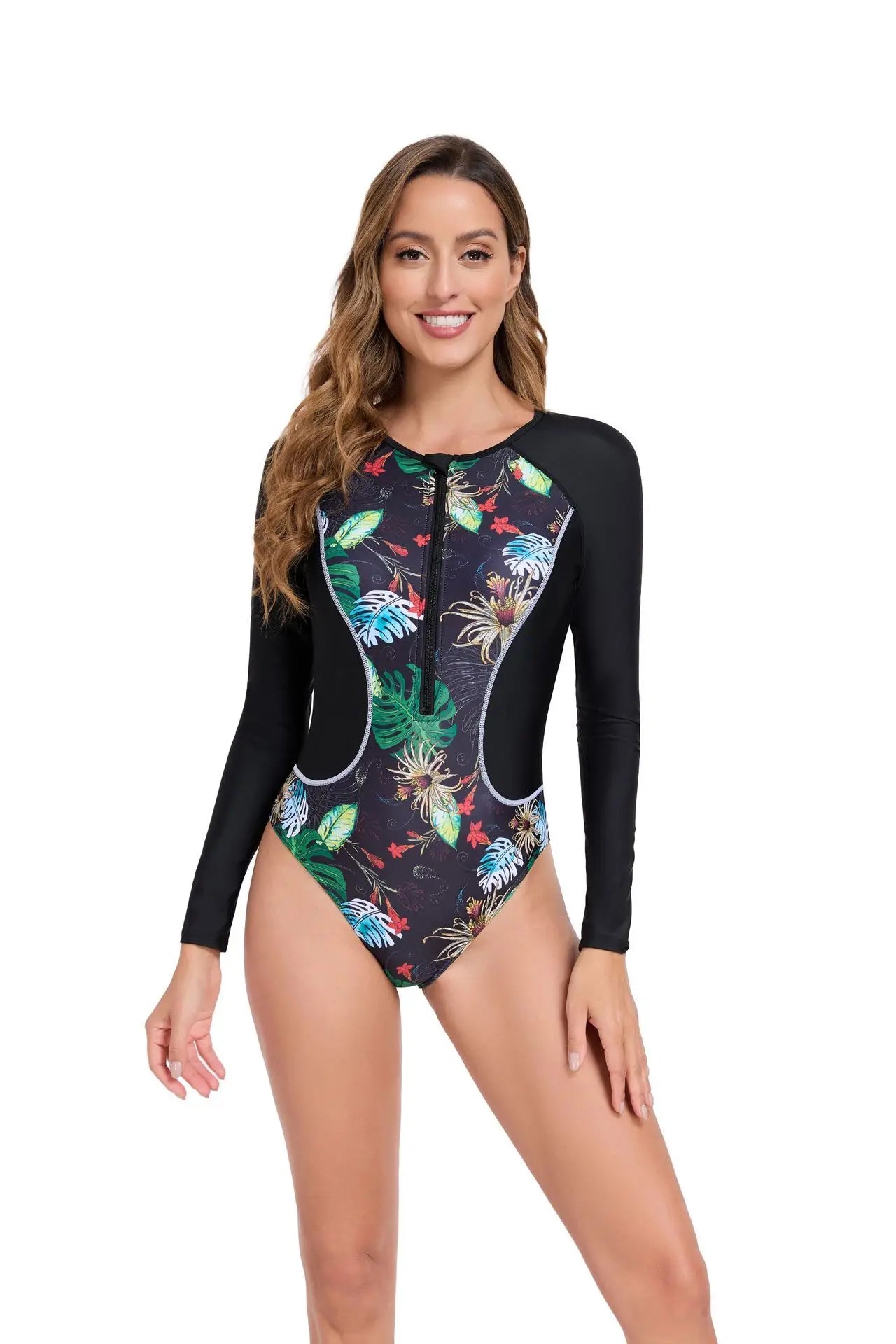 Summer Sun Protection One Piece Swimsuits Closed Long Sleeve Swimwear Sports Surfing Women's Swimming Bathing Suits Beach Bather