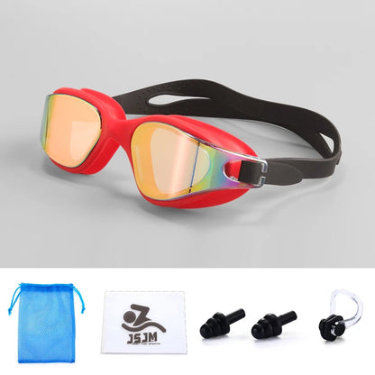 JSJM Swimming Goggles HD Anti-Fog Professional Swimming Glasses Silicone Anti-UV Adjustable Swimming Goggles Adults Unisex