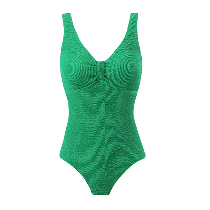 Scoop Neck One Piece Swimsuit Woman Backless Bodysuit Crinkle Swimwear Beach Wear Blue Bathing Suits Ladies Holiday Summer