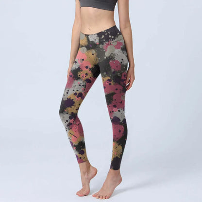 High Waisted Yoga Pants Leggings for Women Bamboo Print Workout Tights Non-See Through Gym Fitness Running Athletic Wear