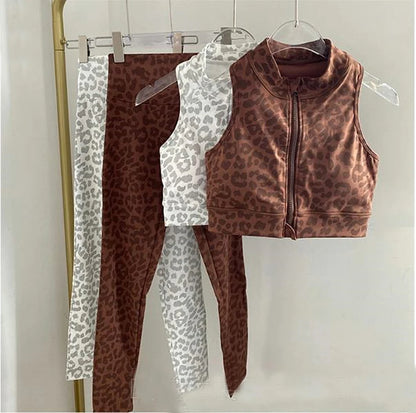 1/2PCS Zipper Leopard Sport Gym Yoga Sets Women Sport Bra Scrunch Pants Fitness Leggings Suits Workout Clothes for Women