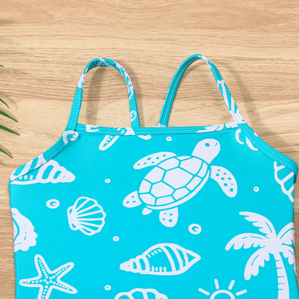 Girls' One-Piece Swimsuit Athletic Style Bathing Suits Kids Summer Beach Vacation Swimwear Print Swimming Costume
