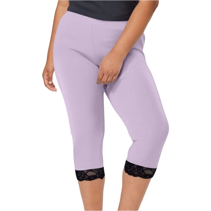Plus size yoga pants women's fashion large solid color lace splicing bottom pants with elastic waist sports cropped pants