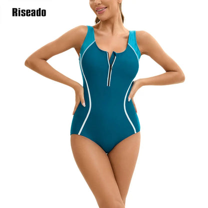 Women's One Piece Korean Swimsuit Sleeveless Conservative Bathing Suit Color Block Monokini for Girls