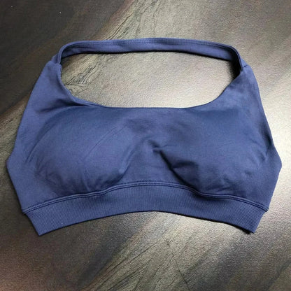 Halter Sports Bra for Women Neck Strap Bra Seamless Open Back Top Medium Support Gym Crop Top Stretchy Sportswear
