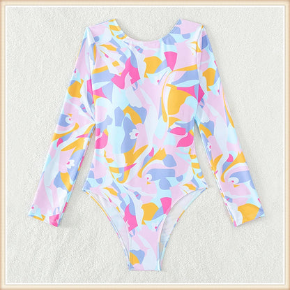 Surf Long Sleeve Swimsuit Women Back Cut Out One Piece Diving Clothes Swimwear Female Printed Bathing Swimming Bodysuit