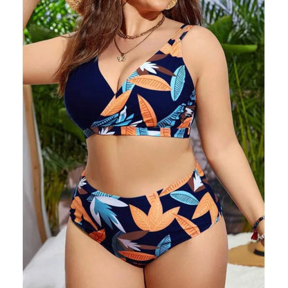 Plus Size High Waist Bikini Women's Push Up Large Size Swimsuit Summer Big Size Tummy Control Swimwear Bikini Sets