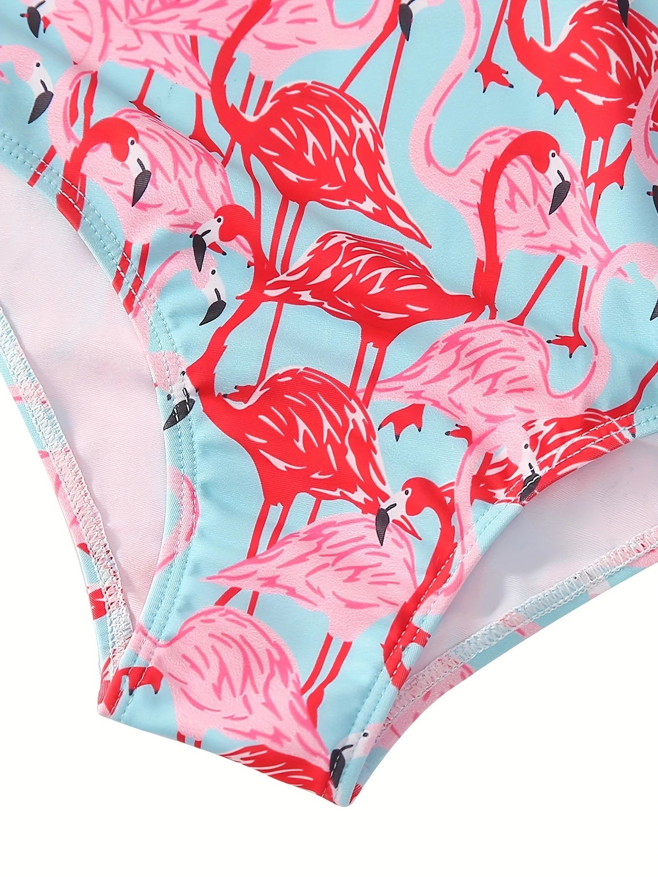 Bikini Cut Bottom Swimwear Kids Girl Orange Long Sleeve Swimming Suit Animal Flamingo Print Beach Teens Summer Swimsuit