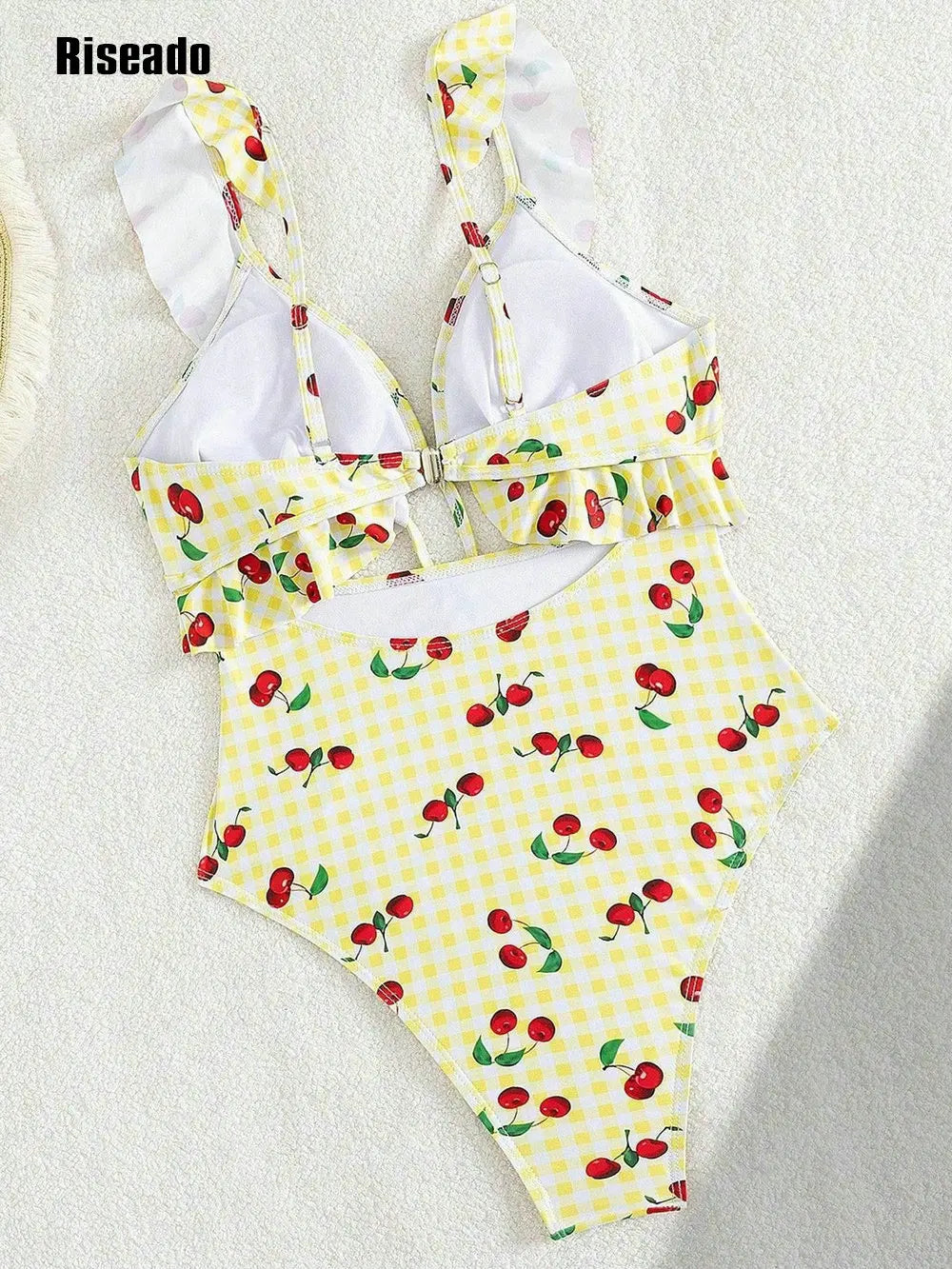 Women's Ruffled One Piece Swimsuit V Neck Lace Up Floral Print Ruched Slimming Monokini Cutout Swimwear